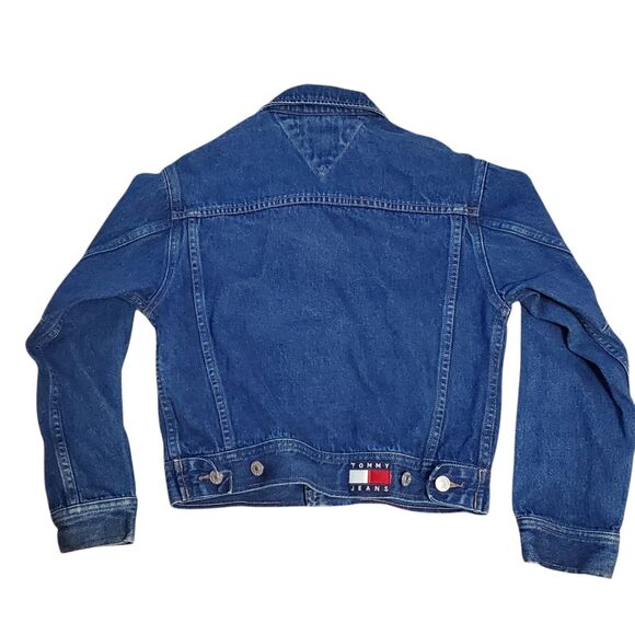 Tommy Hilfiger Womens Small Logo Denim Blue Jean Jacket Trucker Crop - Picture 6 of 14